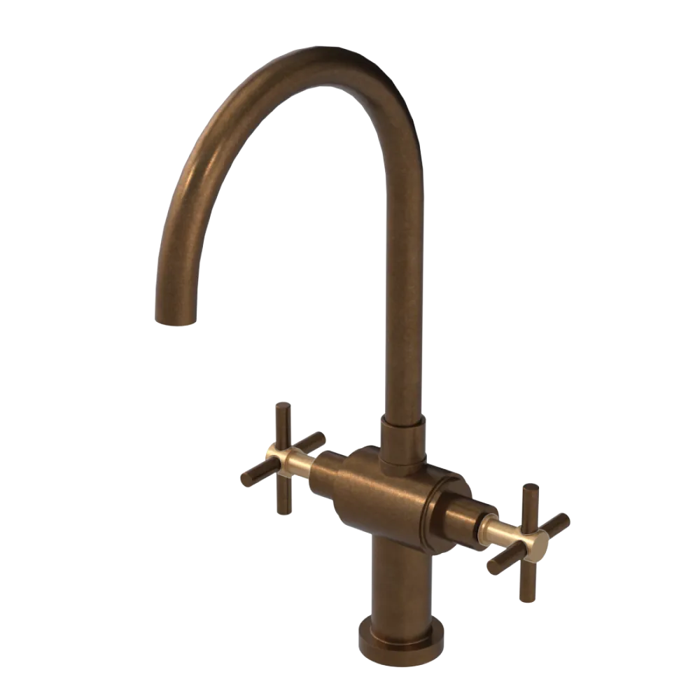 Rubinet Two Handle Single Hole Kitchen Set with LaSalle Spout Tuscan Brass