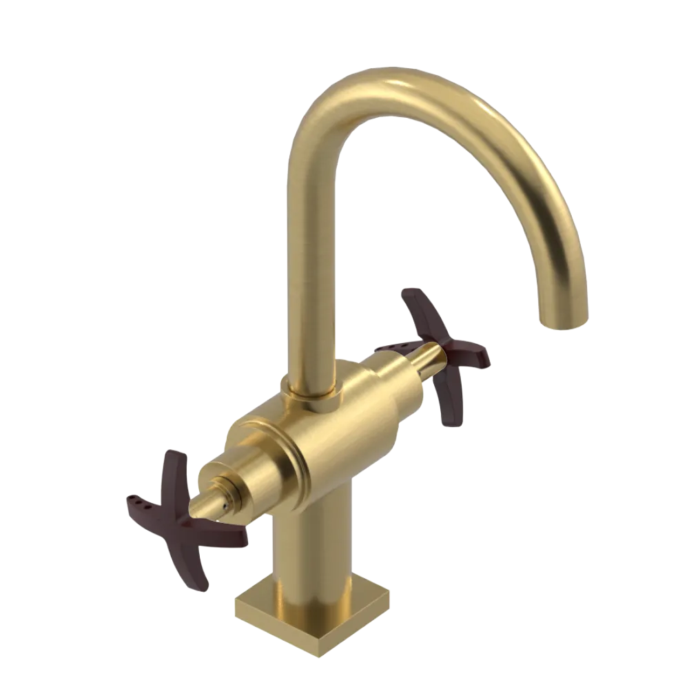 Rubinet Single Hole Dual Handle Lav. Set. (less drain) Satin Brass