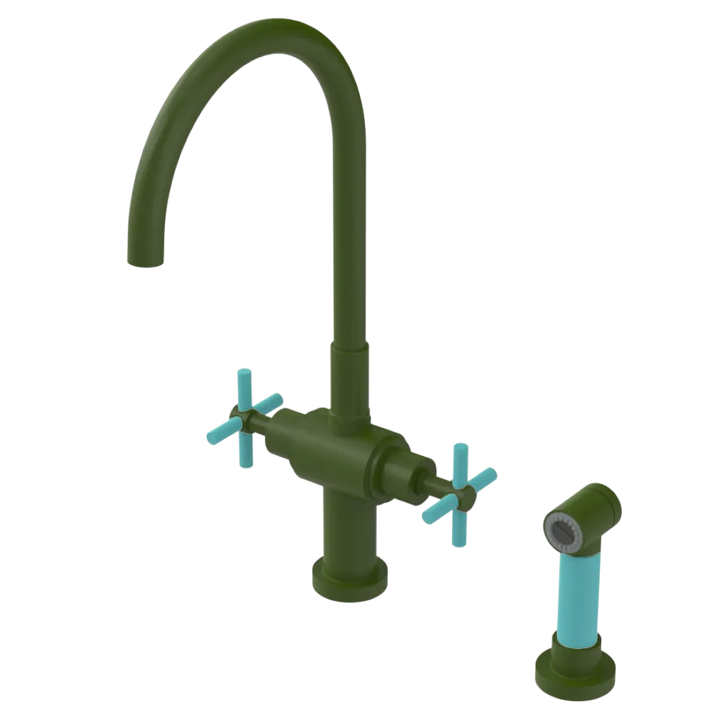 Rubinet Two Handle Single Hole Kitchen Set with LaSalle Spout with Hand Spray Green Envy