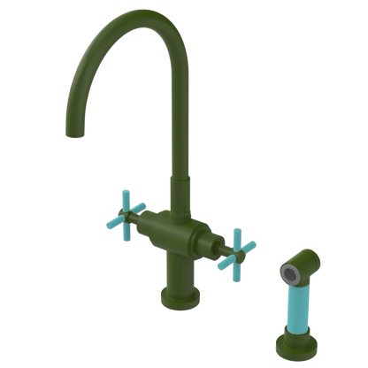 Rubinet Two Handle Single Hole Kitchen Set with LaSalle Spout with Hand Spray Green Envy