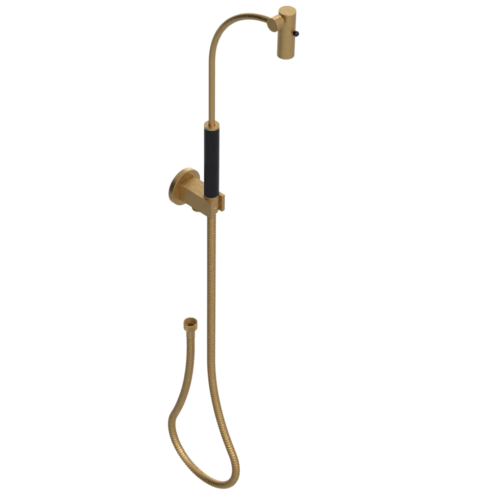 Rubinet Hand Held Shower Bidet with Extended Reach & Dual Function Spray Including Wall Bracket with Supply & Hose (Round) Satin Gold