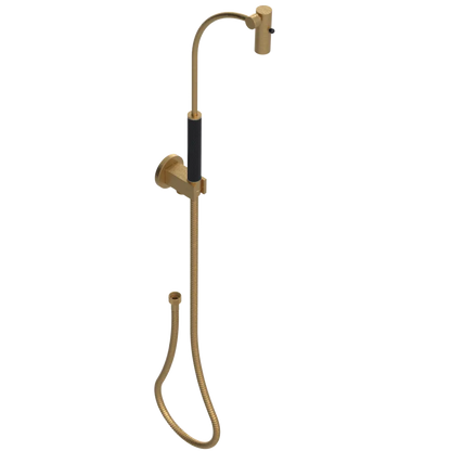 Rubinet Hand Held Shower Bidet with Extended Reach & Dual Function Spray Including Wall Bracket with Supply & Hose (Round) Satin Gold