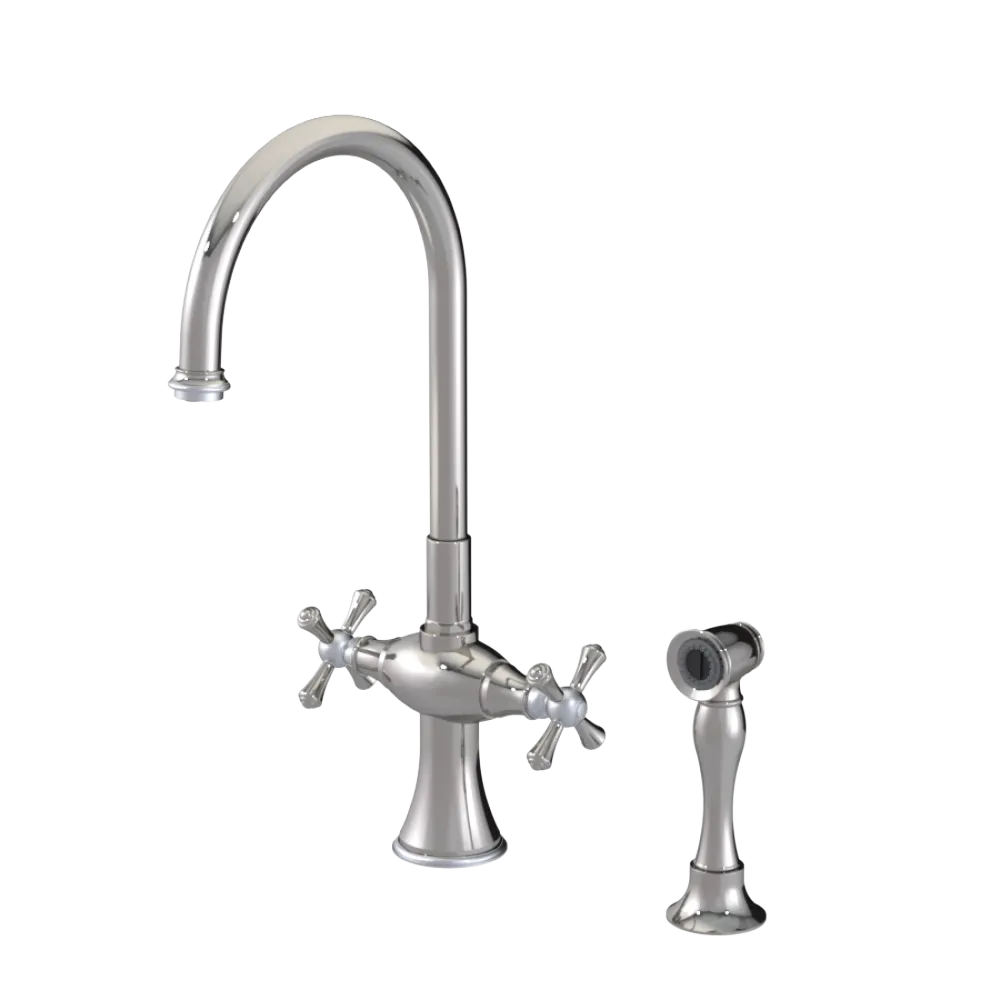 Rubinet Two Handle Single Hole Kitchen Set with Hand Spray Polished Nickel