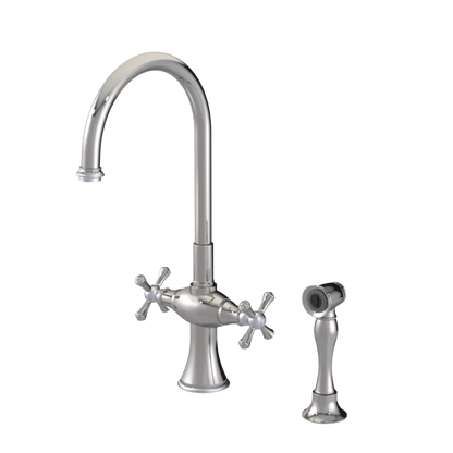 Rubinet Two Handle Single Hole Kitchen Set with Hand Spray Polished Nickel