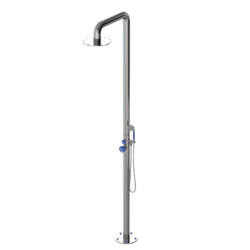 Rubinet Pressure Balance Outdoor Shower with Hand Held Shower & 10" Shower Head - 304 Stainless Steel Polished Nickel
