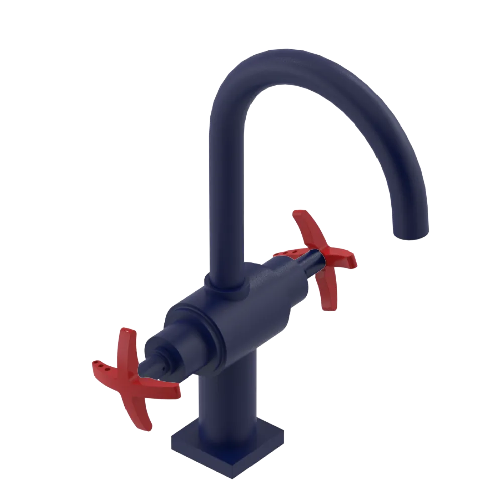 Rubinet Single Hole Dual Handle Lav. Set. (less drain) Midnight Blue