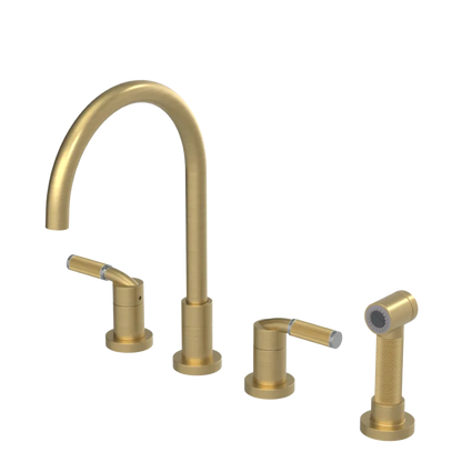 Rubinet Widespread Kitchen Set with Hand Spray Satin Brass