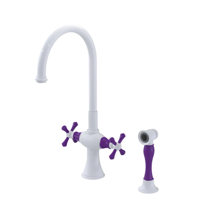 Rubinet Two Handle Single Hole Kitchen Set with Hand Spray White
