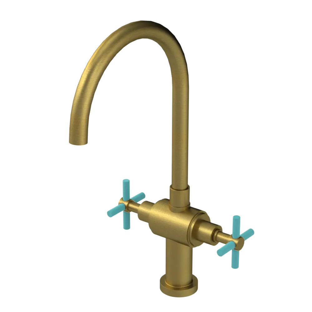 Rubinet Two Handle Single Hole Kitchen Set with LaSalle Spout Antique Brass Matt