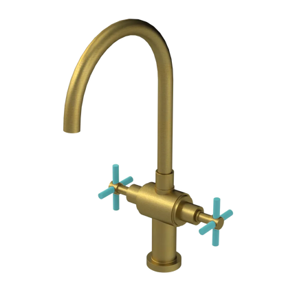 Rubinet Two Handle Single Hole Kitchen Set with LaSalle Spout Antique Brass Matt