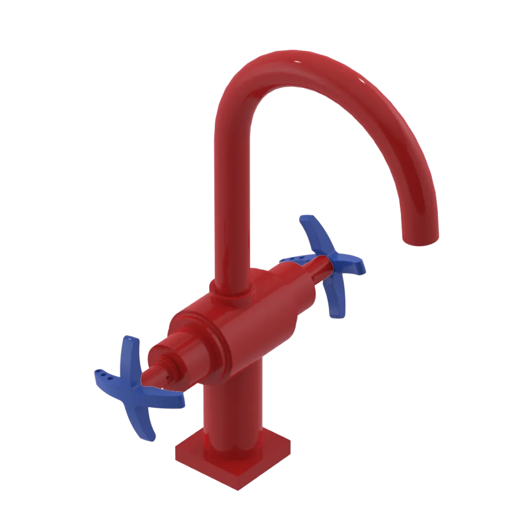 Rubinet Single Hole Dual Handle Lav. Set. (less drain) Red