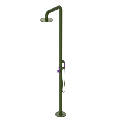 Rubinet Pressure Balance Outdoor Shower with Hand Held Shower & 10" Shower Head - 304 Stainless Steel Green Envy