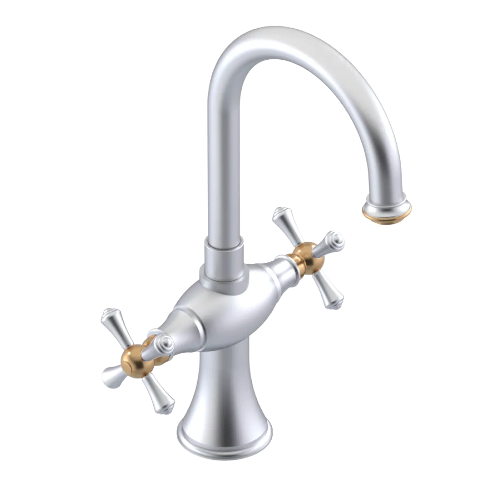 Rubinet Single Hole Dual Handle Lav. Set. (less drain) Satin Chrome