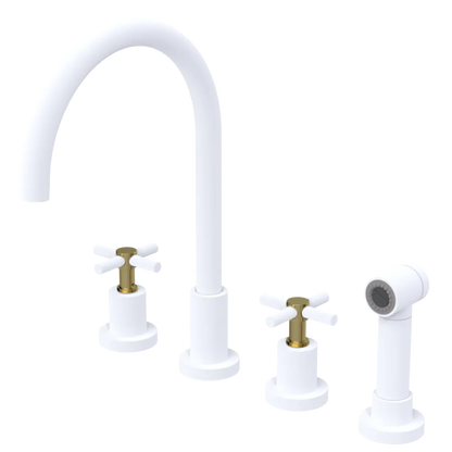 Rubinet Widespread Kitchen Set with LaSalle Spout with Hand Spray Matt White
