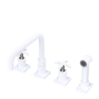 Rubinet Widespread Kitchen Set with Genesis Spout with Hand Spray Matt White