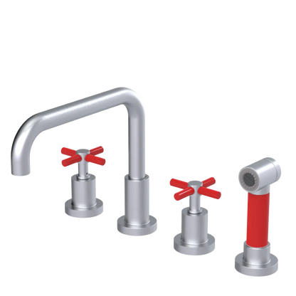 Rubinet Widespread Kitchen Set with Hand Spray Satin Chrome
