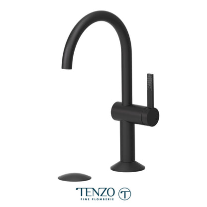 Single hole lavatory faucet with drain