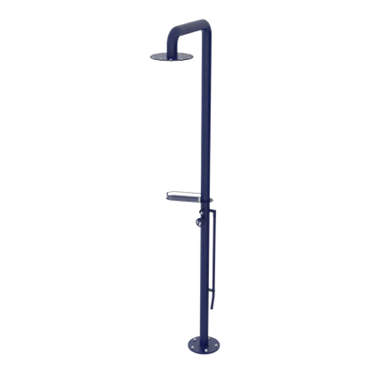 Rubinet Pressure Balance Outdoor Shower with Foot Rinse & 10" Shower Head (with shelf) - 304 Stainless Steel Midnight Blue