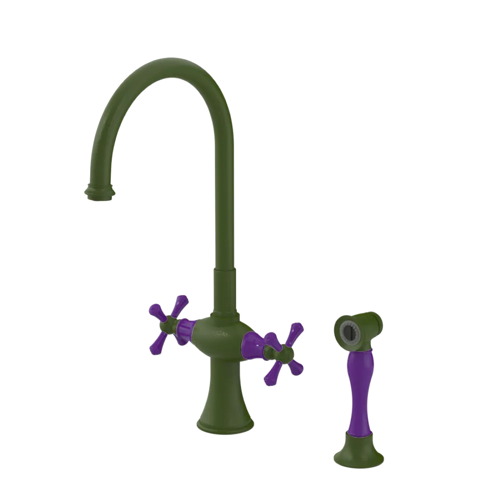 Rubinet Two Handle Single Hole Kitchen Set with Hand Spray Green Envy