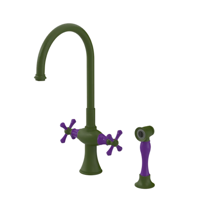 Rubinet Two Handle Single Hole Kitchen Set with Hand Spray Green Envy