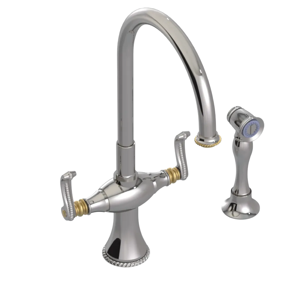 Rubinet Two Handle Single Hole Kitchen Set with Hand Spray Polished Nickel