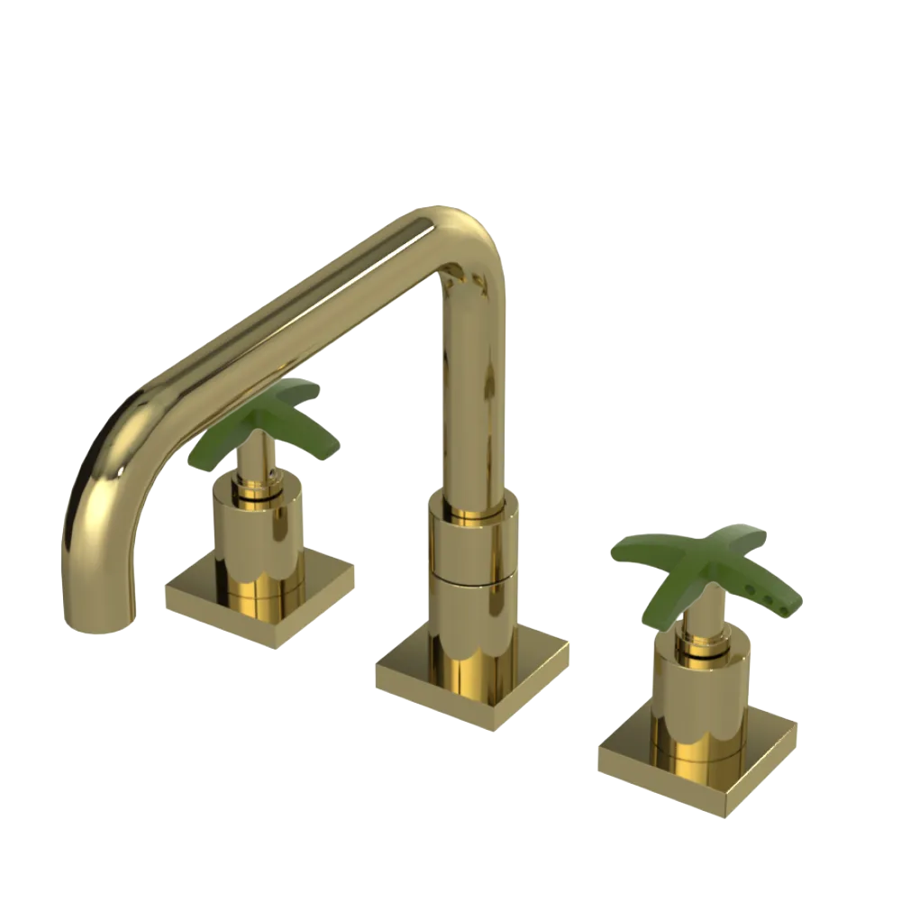 Rubinet Widespread Kitchen Set with Genesis Spout Natural Brass