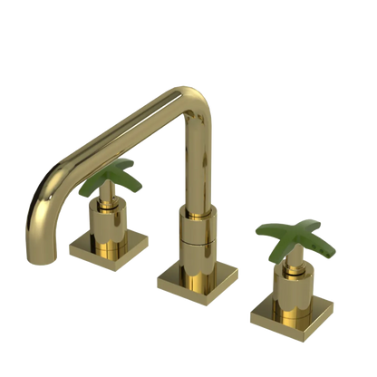 Rubinet Widespread Kitchen Set with Genesis Spout Natural Brass