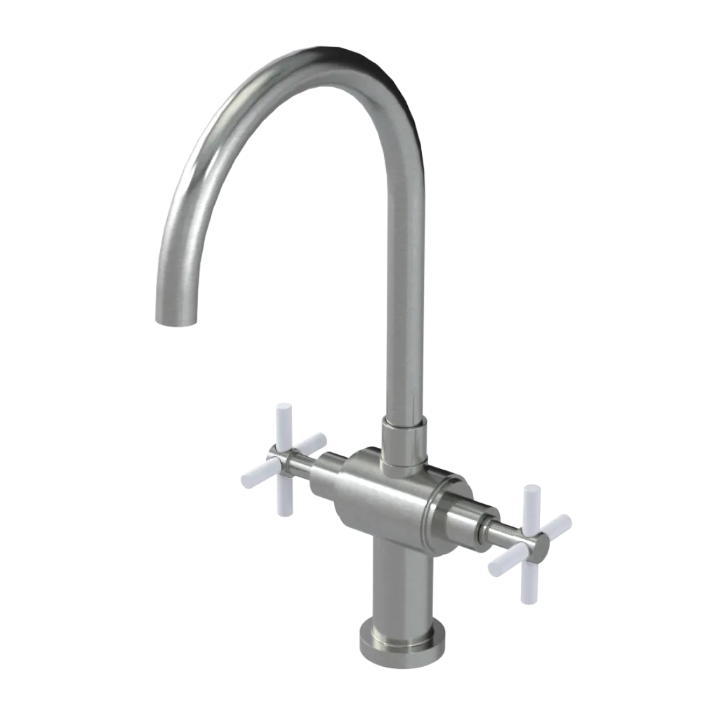 Rubinet Two Handle Single Hole Kitchen Set with LaSalle Spout Satin Nickel