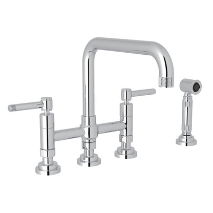 ROHL Campo Deck Mount U-Spout 3 Leg Bridge Faucet With Sidespray