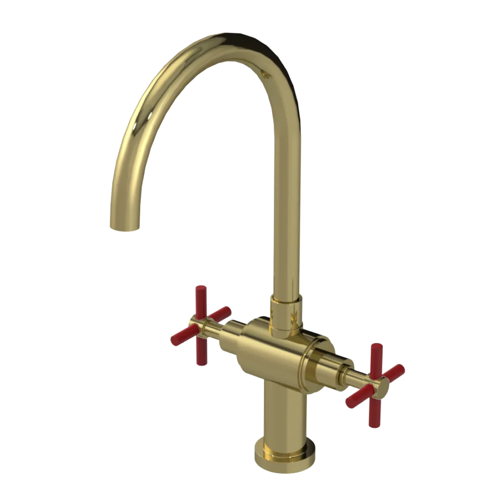 Rubinet Two Handle Single Hole Kitchen Set with LaSalle Spout Natural Brass