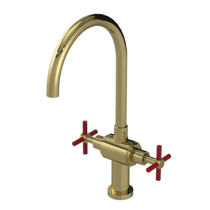 Rubinet Two Handle Single Hole Kitchen Set with LaSalle Spout Natural Brass
