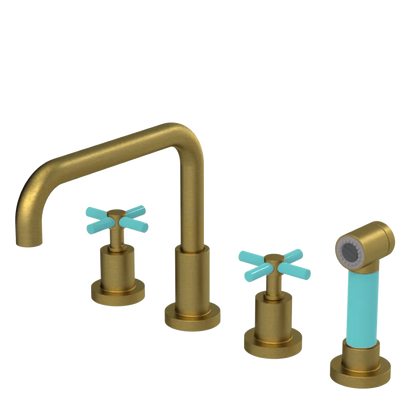 Rubinet Widespread Kitchen Set with Hand Spray Antique Brass Matt
