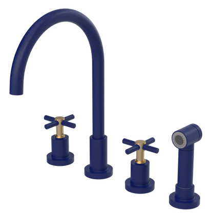 Rubinet Widespread Kitchen Set with LaSalle Spout with Hand Spray Midnight Blue