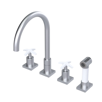 Rubinet Widespread Kitchen Set with Hand Spray Satin Chrome