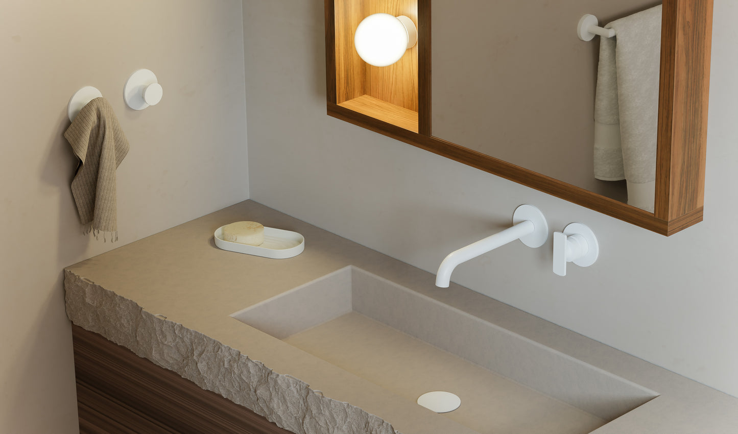 Baril Two handles wall-mounted lavatory faucet (without handle), drain not included