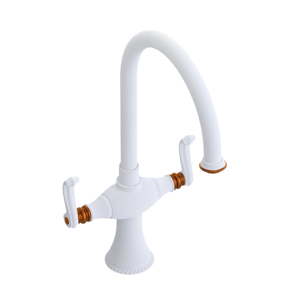 Rubinet Two Handle Single Hole Kitchen Set Matt White