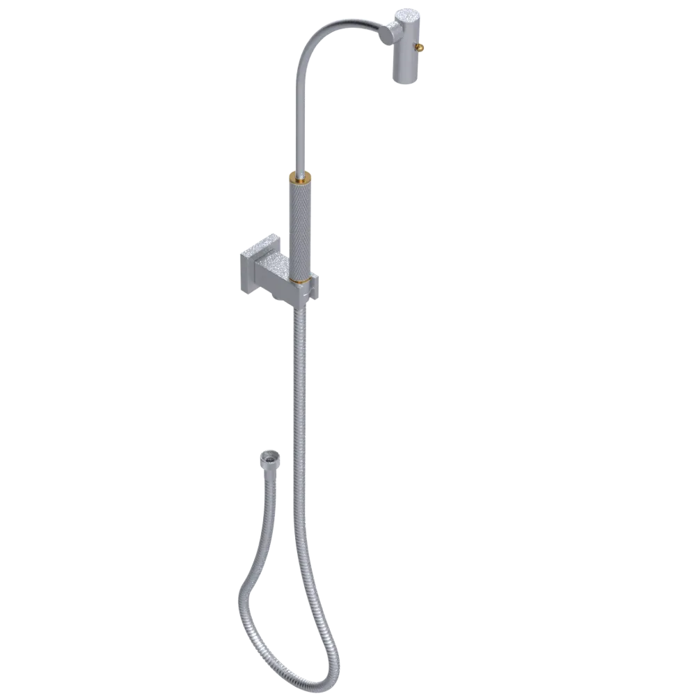 Rubinet Hand Held Shower Bidet with Extended Reach & Dual Function Spray Including Wall Bracket with Supply & Hose (Square) Satin Chrome