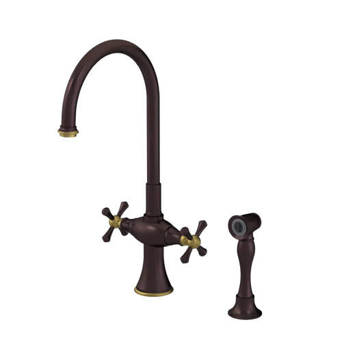 Rubinet Two Handle Single Hole Kitchen Set with Hand Spray Oil Rubbed Bronze