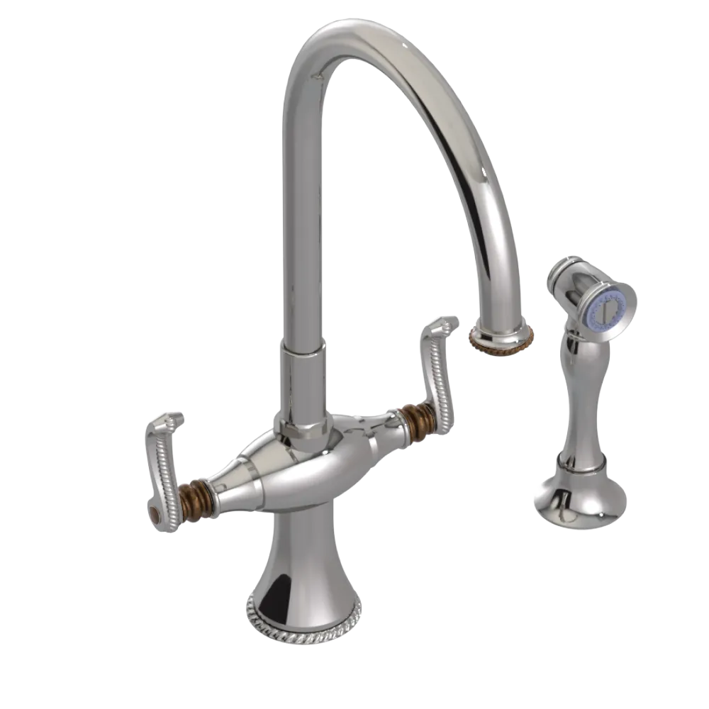 Rubinet Two Handle Single Hole Kitchen Set with Hand Spray Polished Nickel
