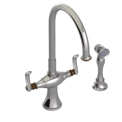 Rubinet Two Handle Single Hole Kitchen Set with Hand Spray Polished Nickel