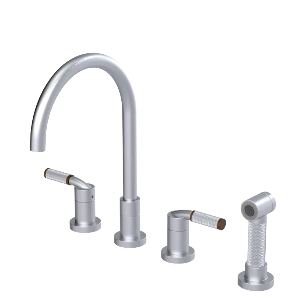 Rubinet Widespread Kitchen Set with Hand Spray Satin Chrome