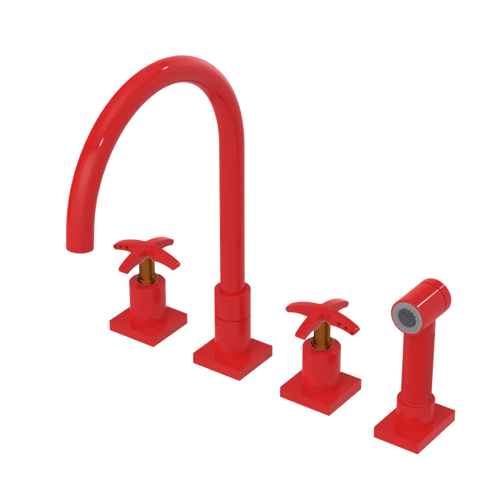 Rubinet Widespread Kitchen Set with Hand Spray Red