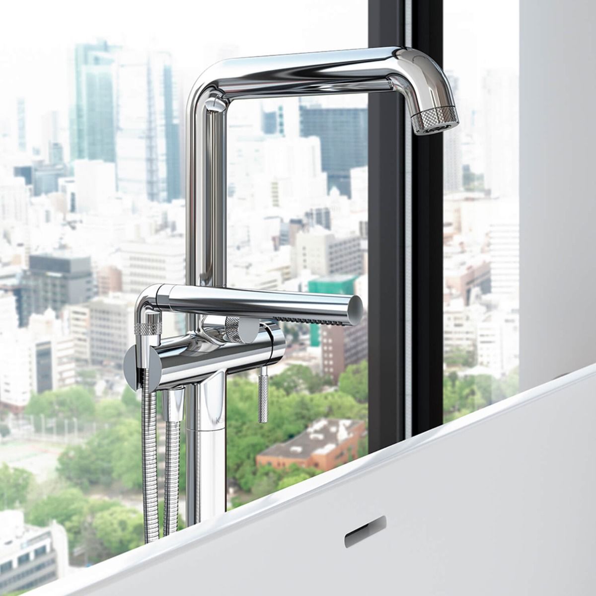 KALIA PRECISO Floormount tub filler with handshower - Cartridge included with rough-in