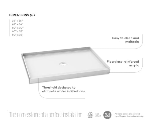 KALIA KONCEPT Rectangular acrylic shower base 48" x 36"