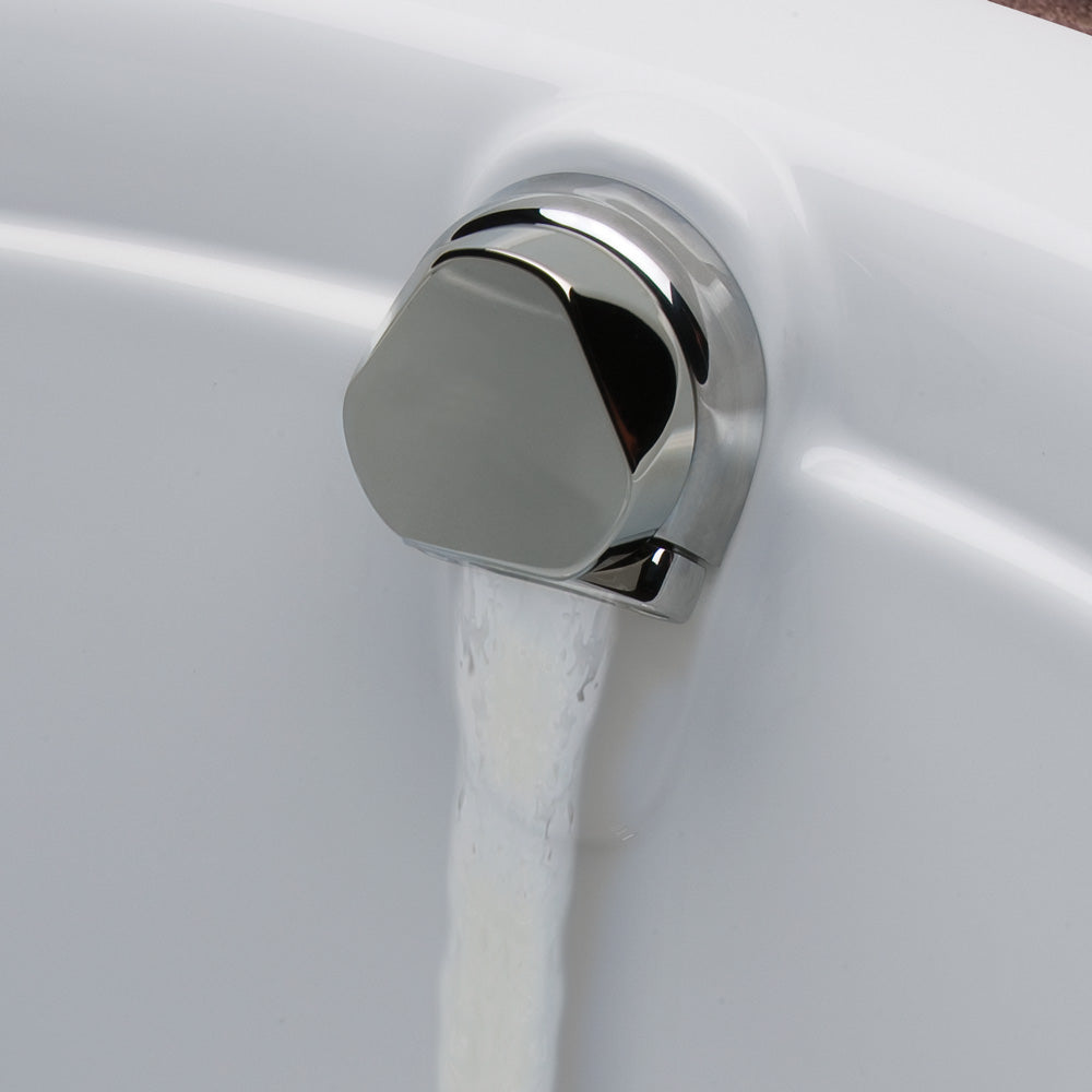 Geberit bathtub drain with TurnControl handle actuation and cascading tub filler inlet, 17-24" brass, with ready-to-fit-set trim kit
