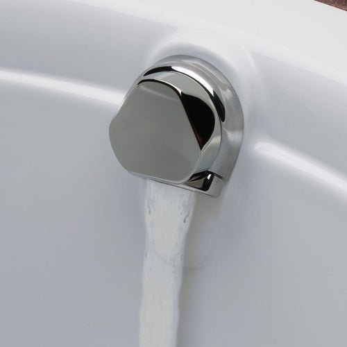 Geberit bathtub drain with TurnControl handle actuation and cascading tub filler inlet, 17-24" brass, with ready-to-fit-set trim kit