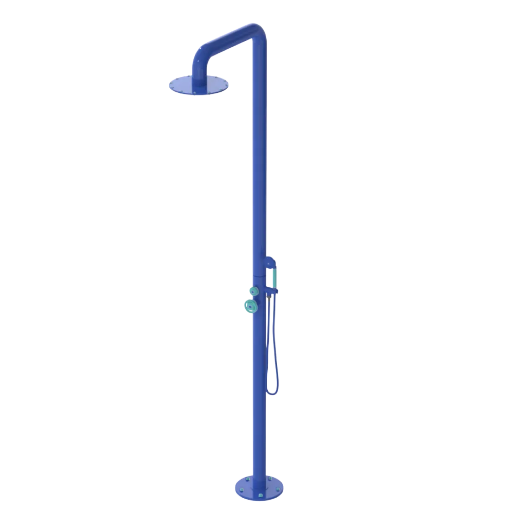 Rubinet Pressure Balance Outdoor Shower with Hand Held Shower & 10" Shower Head - 304 Stainless Steel Blu Jean