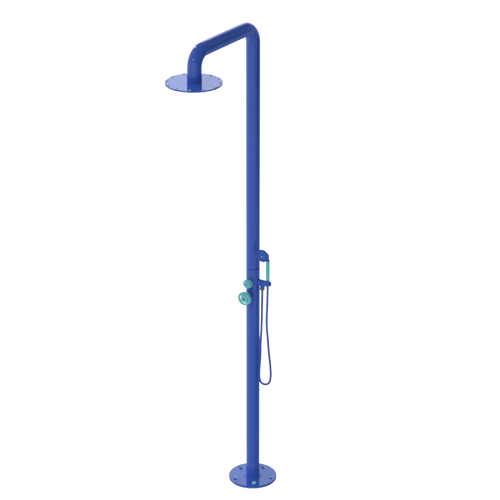 Rubinet Pressure Balance Outdoor Shower with Hand Held Shower & 10" Shower Head - 304 Stainless Steel Blu Jean