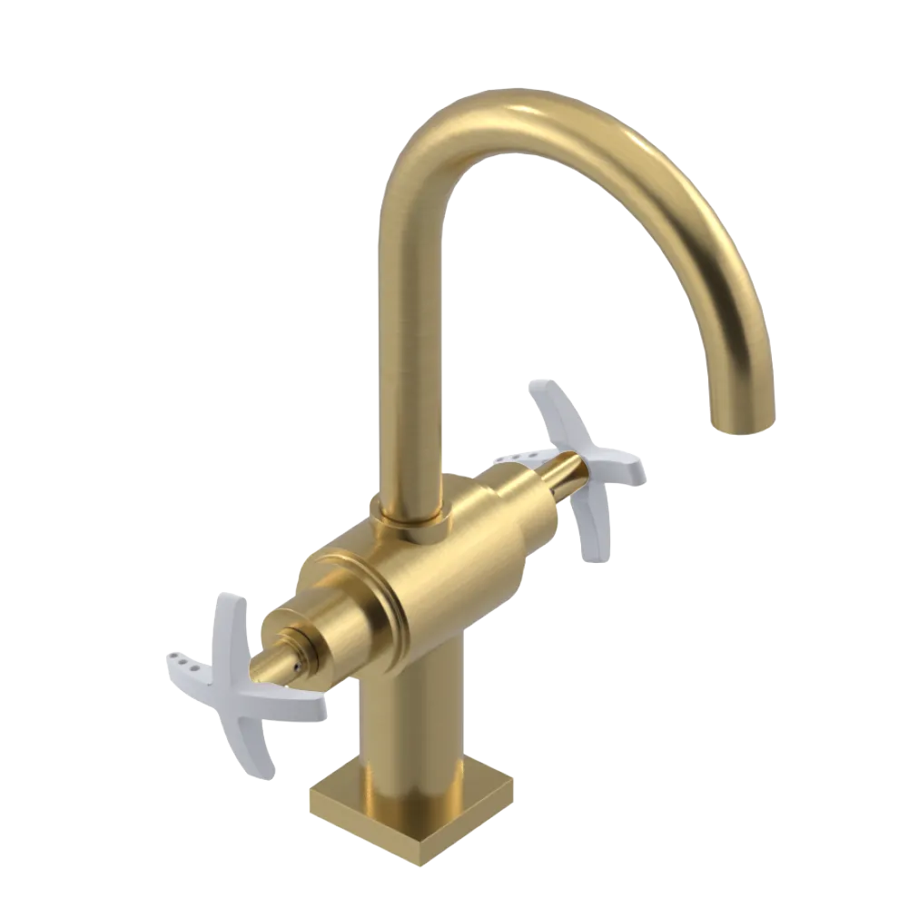 Rubinet Single Hole Dual Handle Lav. Set. (less drain) Satin Brass