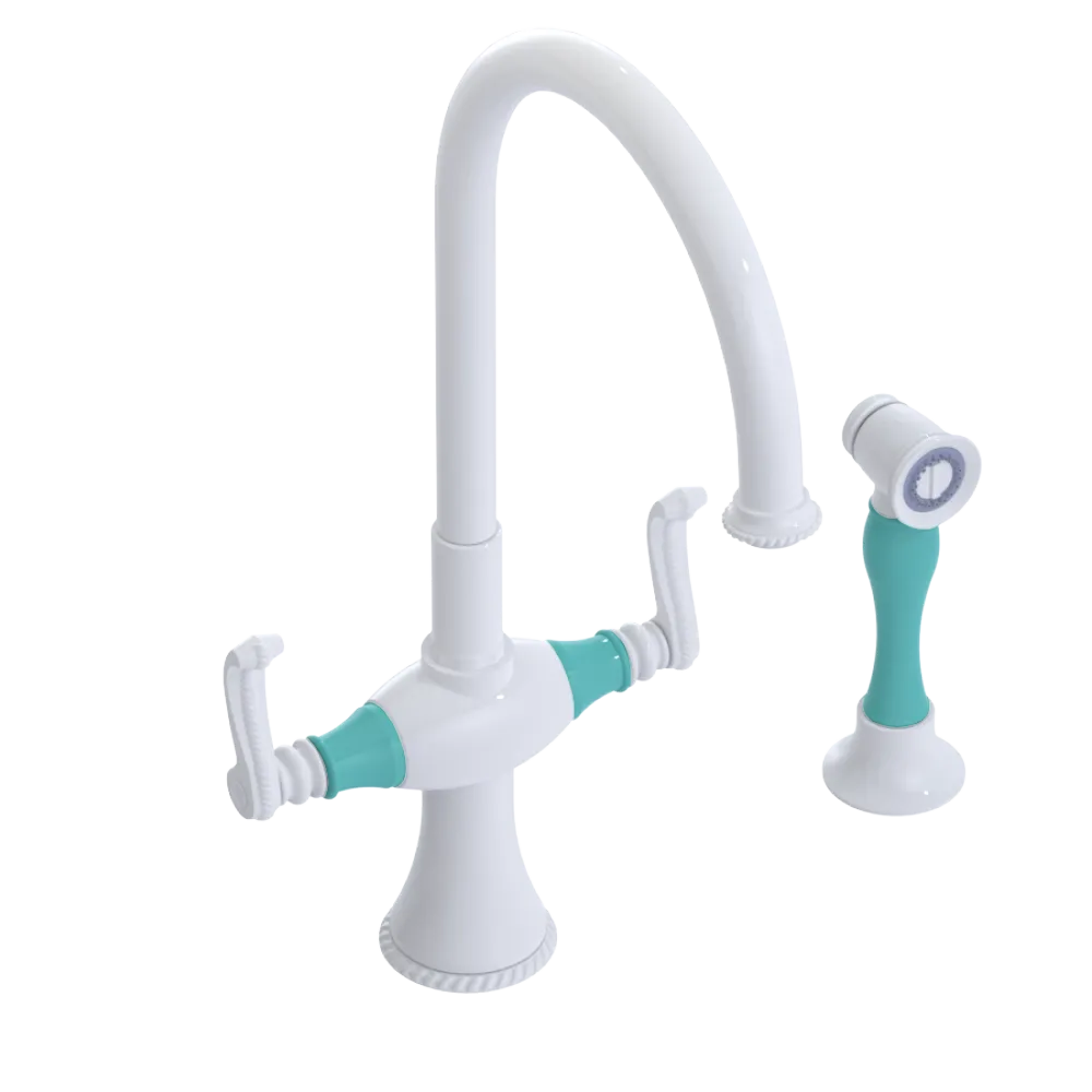 Rubinet Two Handle Single Hole Kitchen Set with Hand Spray White